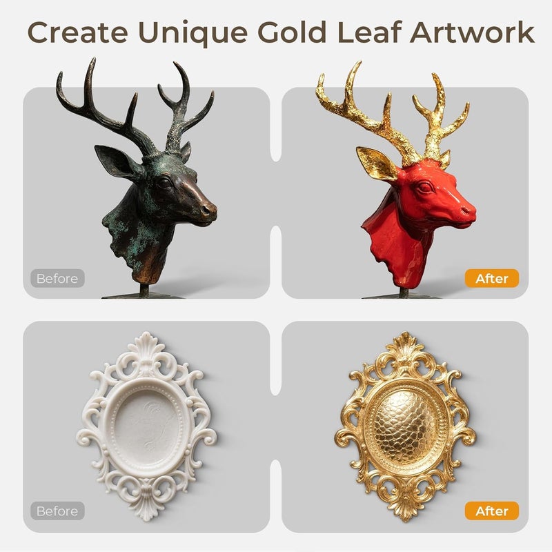 Nicpro طقم لاصق ورق الذهب، 100 مل لاصق مائي و100 مل طلاء، 100 ورقة من ورق الذهب للفنون، الرسم، الحرف، الأثاث والديكور مع 4 فرشاة - Image 4